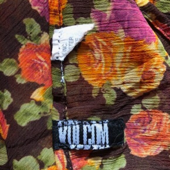3/$15 Vintage Volcom Floral Orange Pink Roses Scarf Sheer Chiffon Oblong - Picture 5 of 5